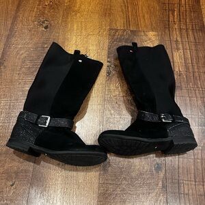 Tommy Hilfiger Girls Black Mid-Calf Boots with Glitter Heel